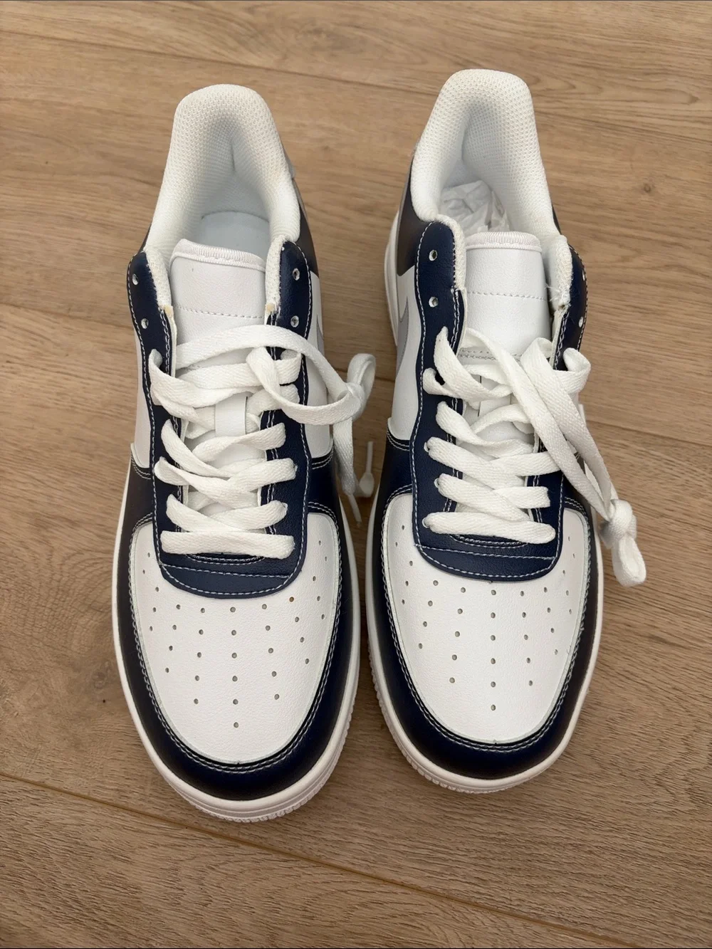 Men's White and Navy Low-Top Custom Cowboys Sneakers - Sports Style